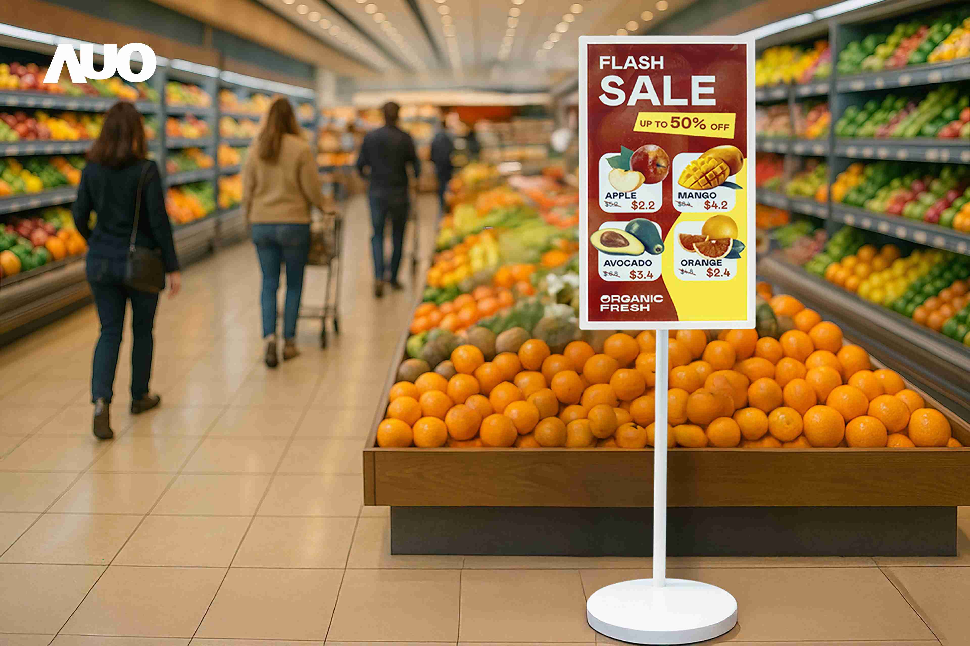 达擎首亮相低功耗、、全彩的〝aecoPost电子纸解决方案〞，，，仅在更新画面时需要微量的电力驱动，，，，无需布建电线的便捷设计，，，使其可灵活应用、、、随意置放，，并可透过云端或行动装置app，，，轻松管理及排程广告内容，，，，晋升店头营销利器。。。